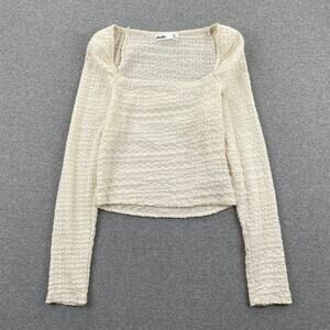 Elodie Nordstrom Top Womens S Ivory Textured Knit Square Neck Long Sleeve